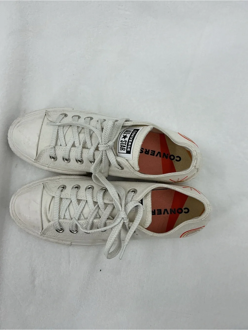 Converse Low Top Canvas Sneakers - Off-White with Red Accent B32